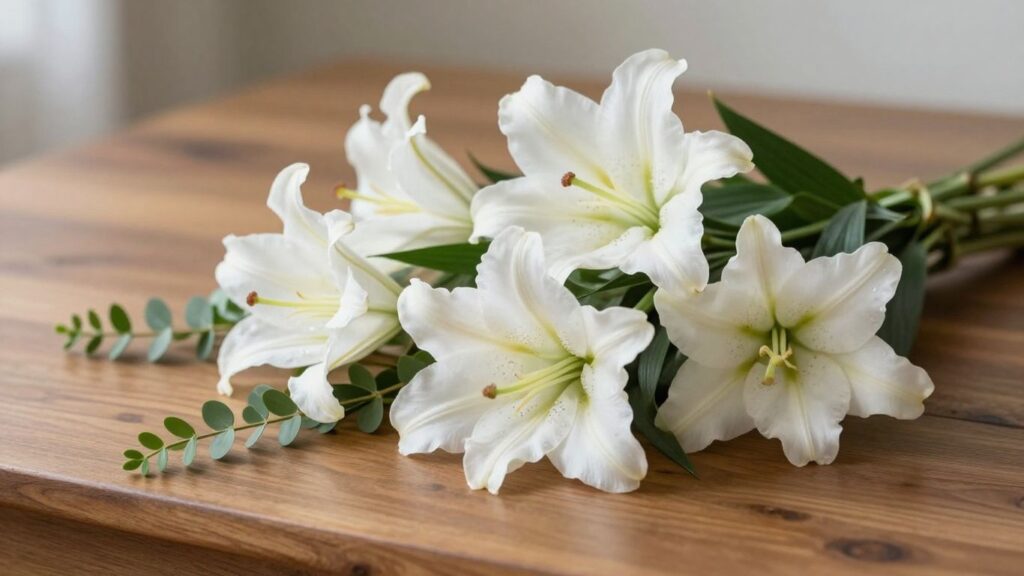 Sympathy flowers in Altona: lilies and greenery.
