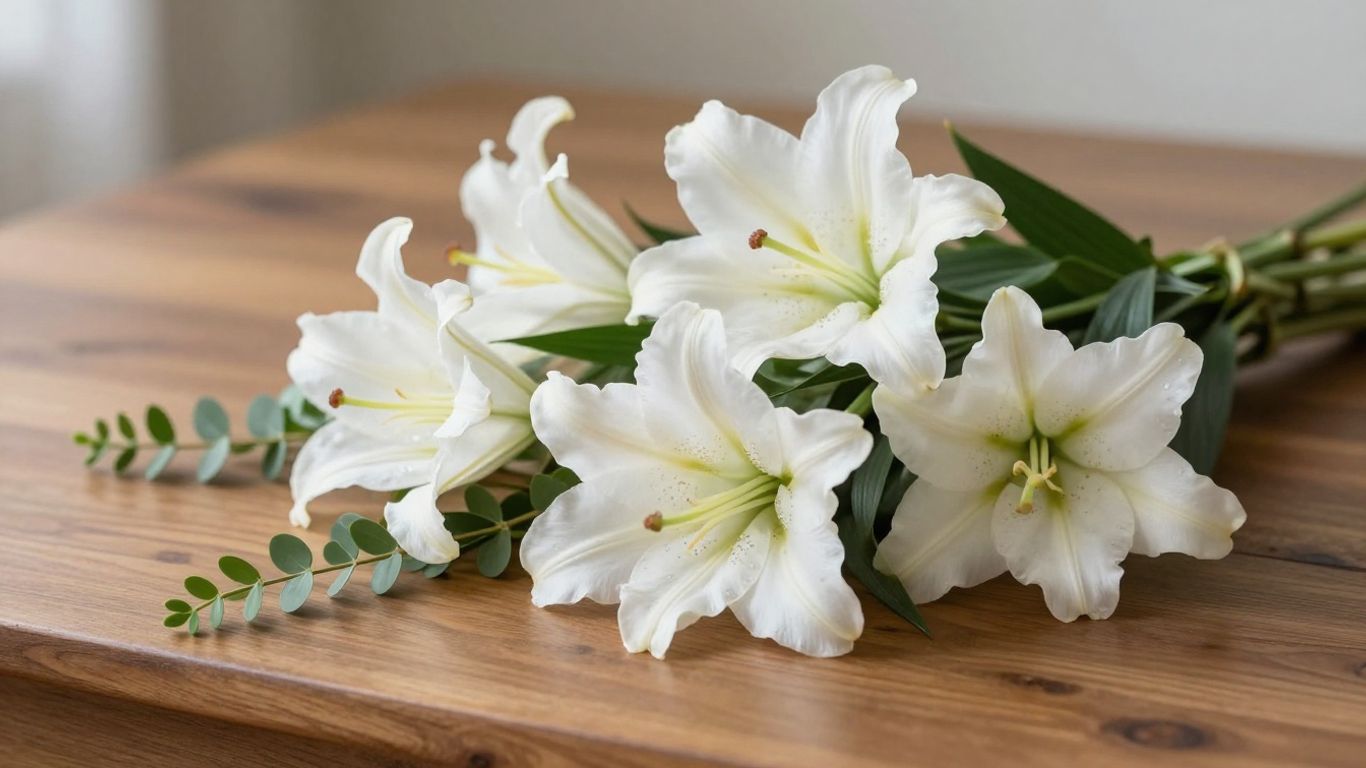 Sympathy flowers in Altona: lilies and greenery.