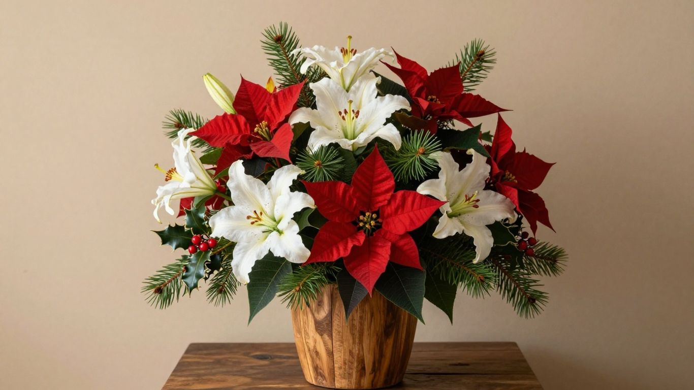Festive Christmas flowers in Altona: poinsettias and lilies.